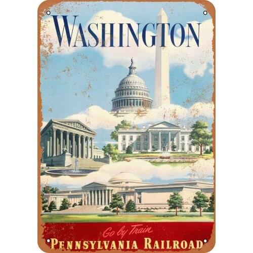 Tin Sign New Washington, Dc Via Railroad Metal Aluminum Sign for Home Decor Metal Sign Metal Painting Tin Sign Wall Decor
