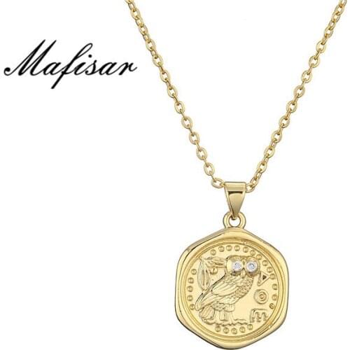 Mafisar 2021 New Arrival Vintage Gold Color Hexagon Owl Pendant Necklace For Women Girl Fashion Female Party Jewelry Accessories