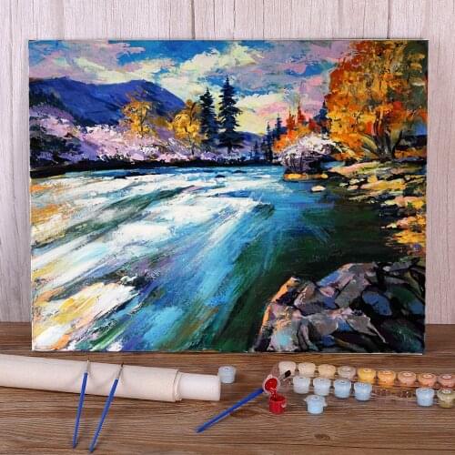 Landscape River Painting By Numbers Set Oil Paints 40*50 Canvas Painting Loft Wall Picture For Adults Wall Handiwork