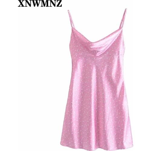 XNWMNZ 2021 Summer Dress Women Elegant floral print satin dress Lady Woman adjustable straps Slip Dresses Sundress robe femme
