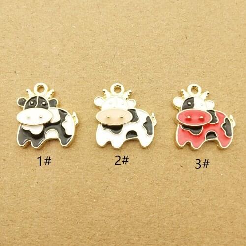 10pcs 16x18mm enamel dairy cattle charm for jewelry making and crafting fashion earring pendant necklace bracelet charm