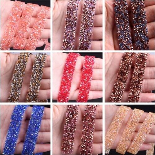 Prajna 1.5 Width 1 Yard Rhinestones Strass Crystal Chain Hot Fix Glitter Dress Rhinestone Ribbon Crystals Trim for Dress Shoes