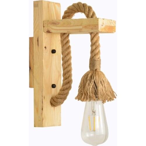 Industrial Wood Retro Wandlamp Hemp Rope Wall Lamp Light Wall Sconce DIY Bedroom Restaurant Bar Aisle American Halogen MJ1112