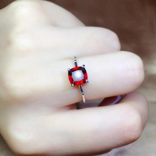 Simple garnet ring, bamboo style, exquisite and beautiful. 925 Sterling silver, package, cheap