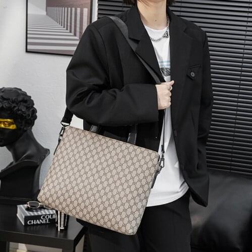 Luxury Brand Design Mens Briefcase Business Travel Laptop Handbag Letter Plaid Pattern Leather Sling Crossbody Bag Trendy 2021
