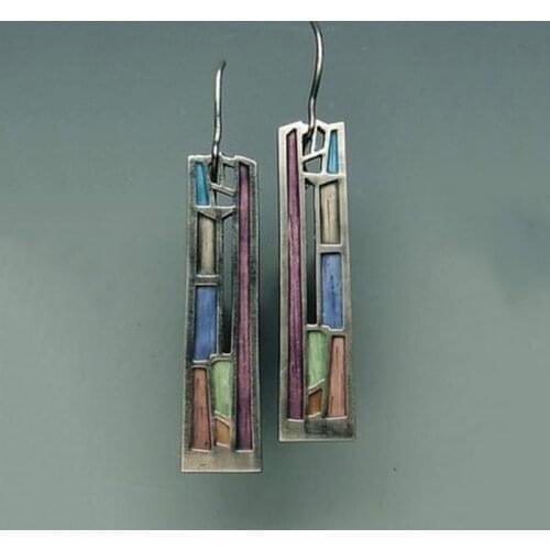 Tribal Colorful Painting Openwork Geometric Earrings for Women Vintage Jewelry Mixed Color Statement Dangle Earrings