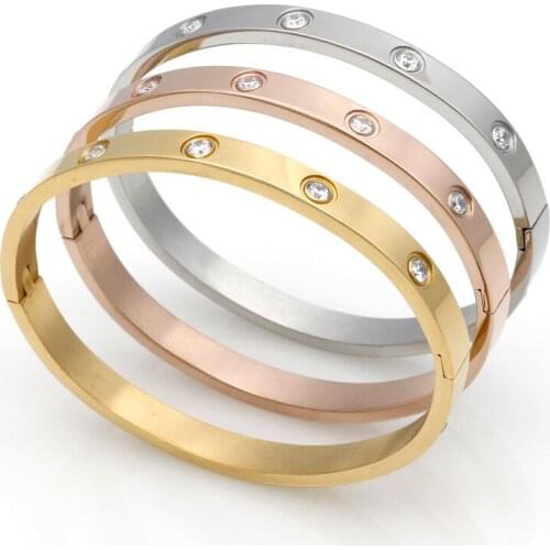 Stainless Steel Ten Drilling Vacuum 18k Han Version Couples Men and Women Buckle LOVE Bracelet Eternal Ring