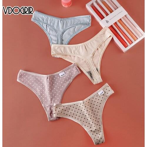 VDOGRIR Sexy Women Cotton G-String Underwear Seamless Wave Point Panties Thongs Low Rise Female Comfortable String Lady Lingerie