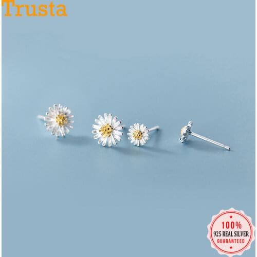 Trustdavis Authentic Minimalist 925 Sterling Silver Sweet Daisy Flowers Stud Earrings For Women Sterling Silver Jewelry DA905