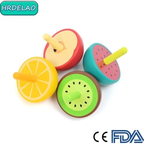 1Pcs 4*4*4.8Cm Baby Montessori Educational Toy Wooden 3D Color SpinningTop Manual Rotation Fruit Model Intellectual Learning Toy
