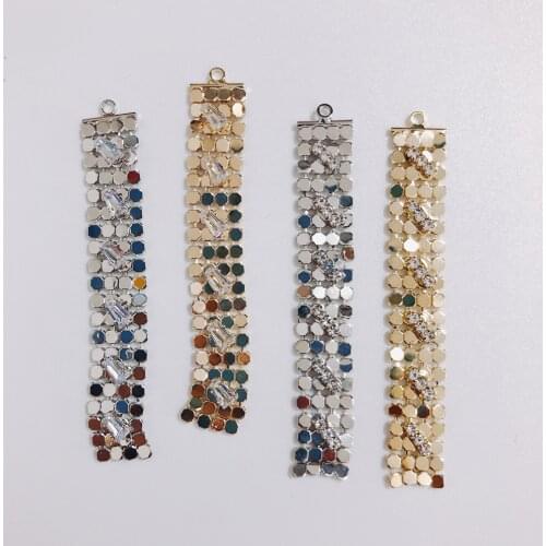 2PCs Pendants Tassel For DIY Earrings Zinc Based Alloy Silver Color Rectangle Clear Rhinestone Club Accessory 10.5cm x 6.7cm