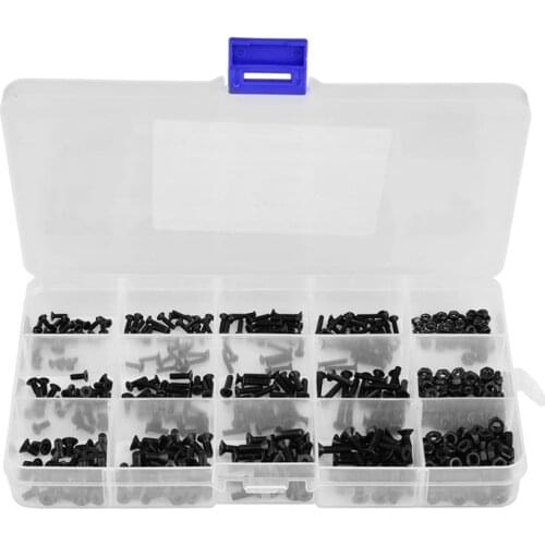 JFBL Hot 480Pcs M2 M2.5 M3 Hexagon Socket Screws and Hexagon Nuts Hexagon Socket Countersunk Head Black Carbon Steel Screw Set