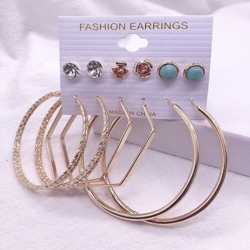 Ximei Amazing Big 6 pairs/sets Hoop Earring Metal Stud Fashion For Women Girl Hyperbole Jewelry Earring