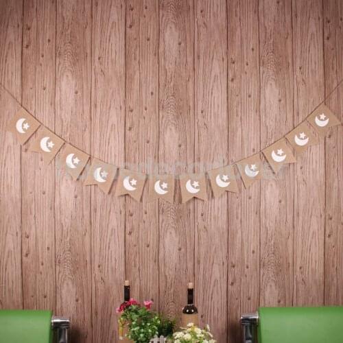 Burlap Hessian Moon Star Bunting Banner Garland Favor Decoration Brown