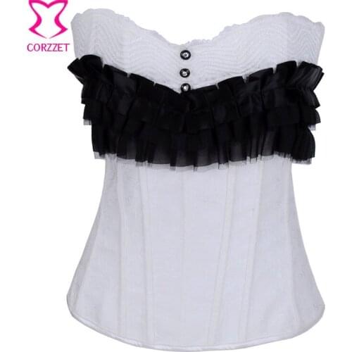 Ruffle Black Mesh White Bustier Top Strapless Gothic Bridal Corset Lingerie Overbust Guepiere Sexy Espartilho E Corpetes