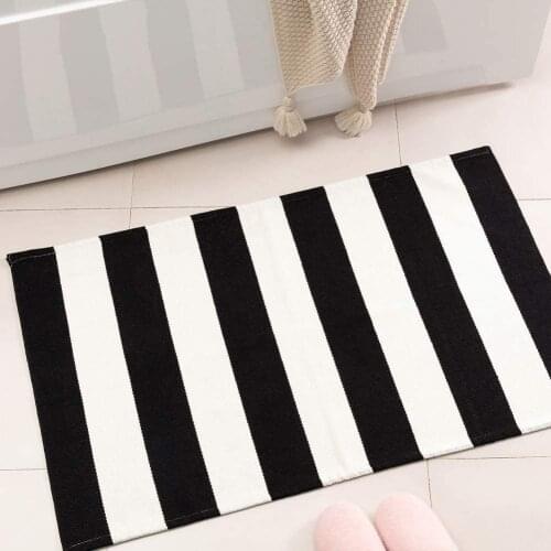 Black White Striped Rug, Outdoor Rugs Striped Door Mat, Cotton Door Mat, Black & White Small Rug, Woven Porch Rug