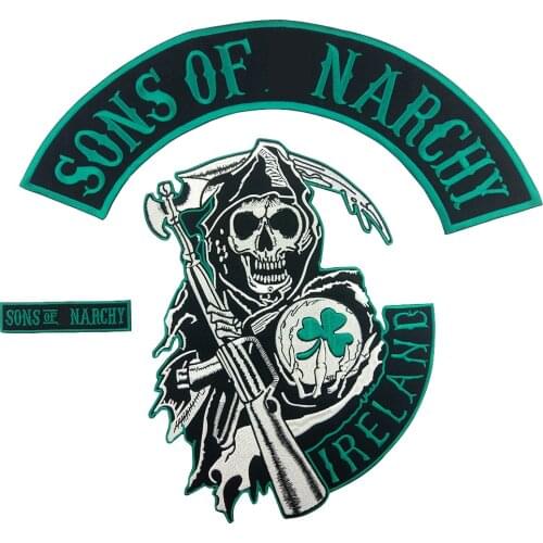 Sons of Patch Anarchy Ireland Skull Reaper Motorcycle Biker Patches Jacket MC club Badge Free Rider SOA Anarchy Embroidered