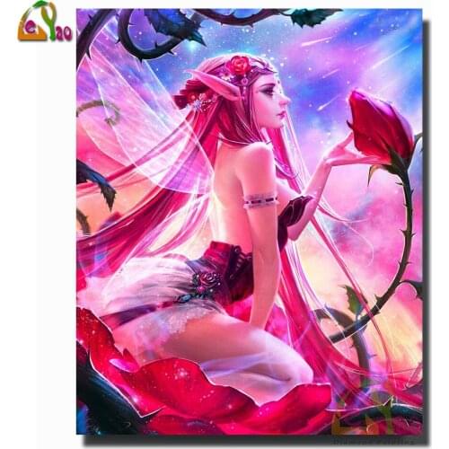 Diy Diamond Embroidery elf girl 5D Diamond Painting Flower fairy CrossStitch Diamond Rhinestone diamond mosaic puzzle Home Decor