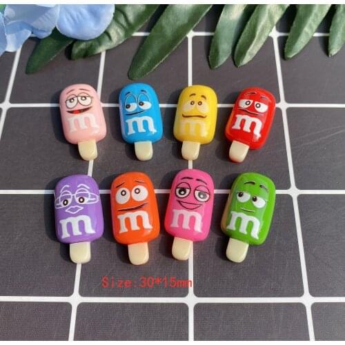 20Pc Cartoon M Beans Simulation Fake Ice Cream Flat back Resin Cabochon Scrapbooking for Earrings Pendants DIY Craft Accessories