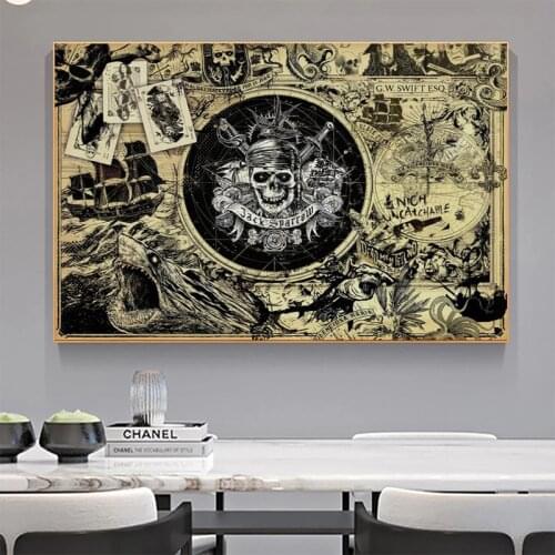 Pirates of the Caribbean Canvas Painting Mao Kun Treasure Map Movie Posters and Prints Wall Art Print Canvas Home Decor Gifts
