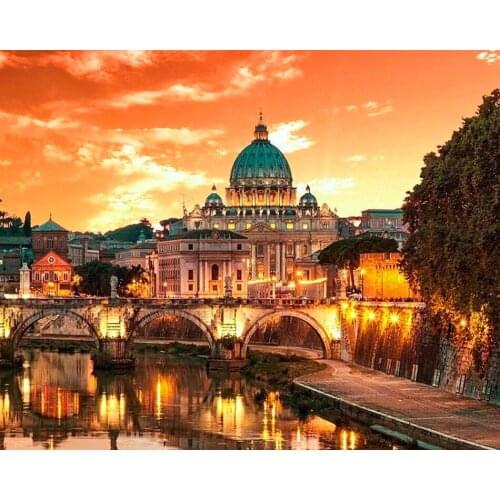 Paint By Numbers Landscape Sunset City DIY Painting For Adult Wall Art Castle Picture On Canvas For Home Decoration Gift