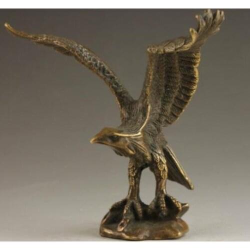 Chinese Vintage Brass Handwork Hammered Wealth Succeed Eagle Statue