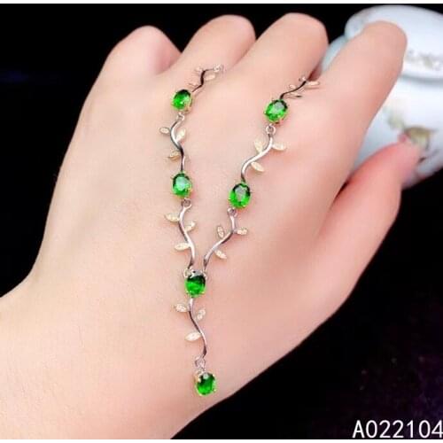 KJJEAXCMY fine jewelry 925 sterling silver inlaid Natural Diopside Womens vintage classic plant gem pendant necklace chain supp