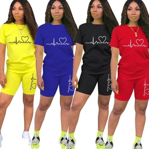 Two Piece Set Women Shorts Sets O-Neck Summer Tops t Shirts and Short Pants Suits Causal Female Tracksuit Funny Print New Suit