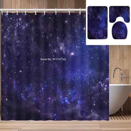 Creative Star Star Printed Shower Curtain Bathroom Waterproof Environment-friendly Shower Curtain Non-slip Bathmat Toilet Seat