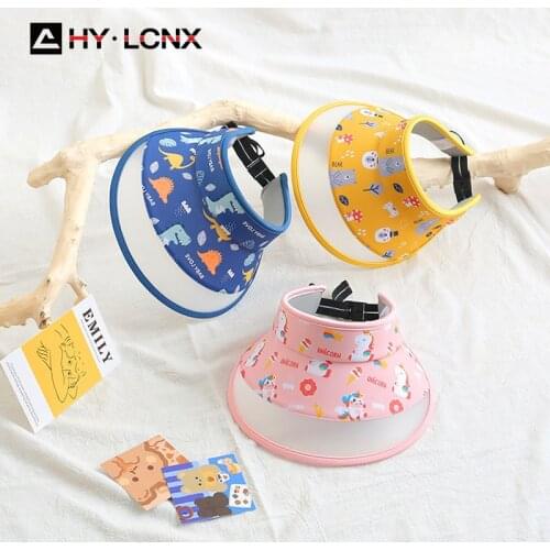 Summer Children Baby Cute Cartoon Print Big Brim Sun Hat Boys And Girls Outdoor Sports Beach Adjustable Empty Top Hat