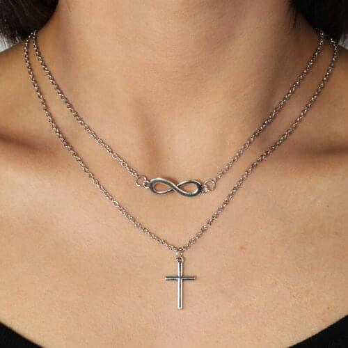 Summer DIY Double Layer 2 Color Cross Infinity Chain Necklaces & Pendants for Women Simple Style Valentines Day Jewelry Gifts