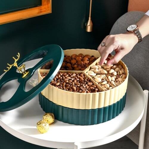 Divided Snack Serving Tray Dried Fruit Nut Storage Box Platter With Deer Lid Double-Deck