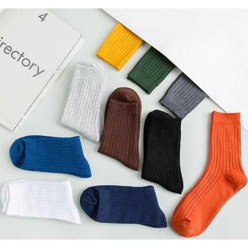 2019 Business Gentlemen Mens Soft Cotton Socks Rich Elastic Long Socks Striped Solid Male Crew Fashion Solid Autumn Winter Socks