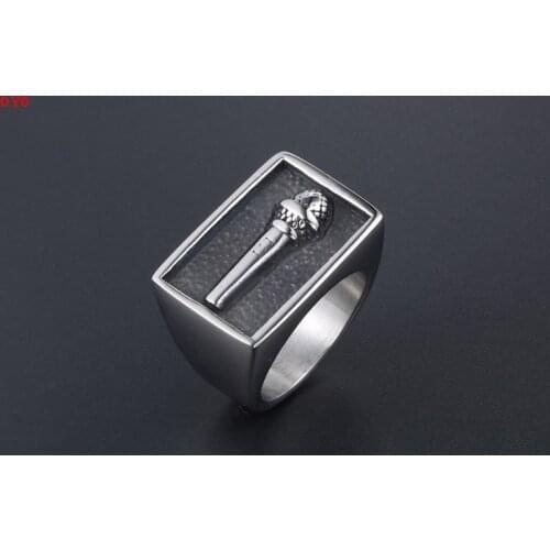 Retro simple mens wide microphone ring trendy male index finger 925 sterling silver ring