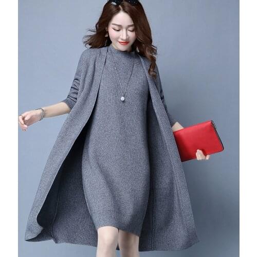 KMETRAM Two Piece Set Women Clothes 2020 Autumn Knitted Vintage Dress Women Sweater Cardigan Women Sets Ensemble Femme MY4338