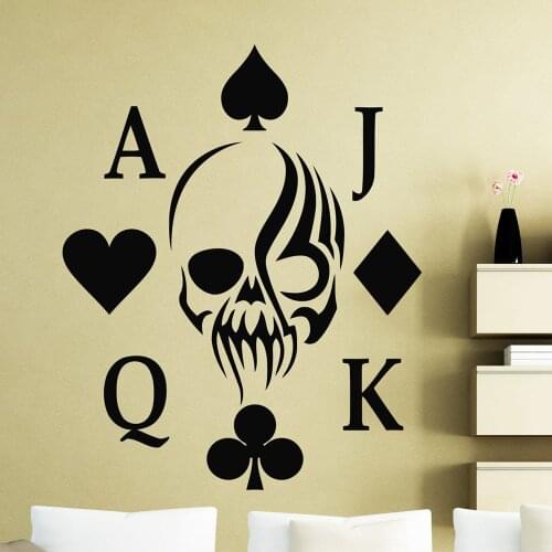 Poker Wall Decal Holdem Skull Card Suits Casino Club Door Window Vinyl Stickers Teens Bedroom Living Room Home Decor Mural Q550