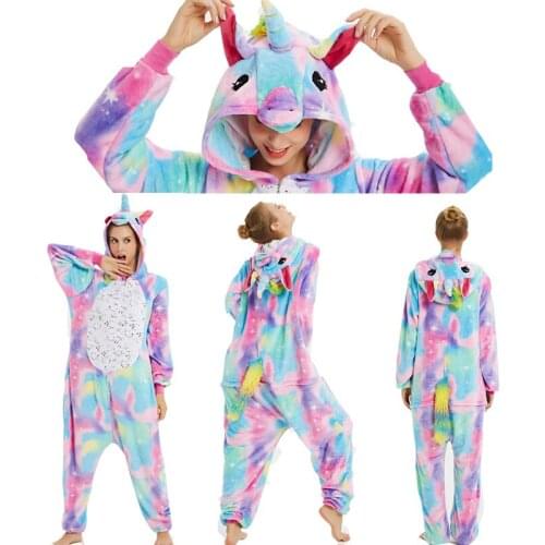 New Winter Kigurumi for Adult Costume Cute Cartoon Anime Pajamas unicornio Onesie Stitch Flannel Nightie Halloween Sleepwear