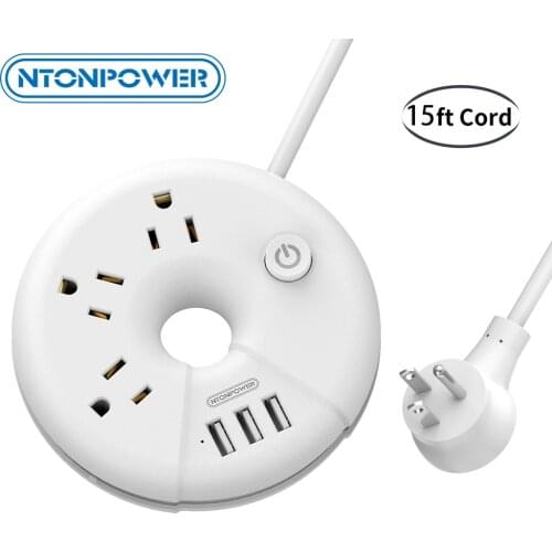 NTONPOWER USB Power Strip with 15ft Extra Long Extension Cord 3 Outlet 3 USB Desktop Charging Station Compact for Home, Office