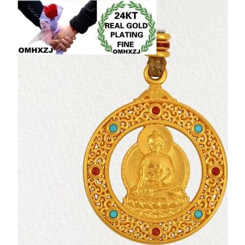 OMHXZJ Wholesale CA392 European Fashion Fine Woman Man Party Birthday Wedding Gift GUANYIN The Buddha 24KT Gold Pendant Charm