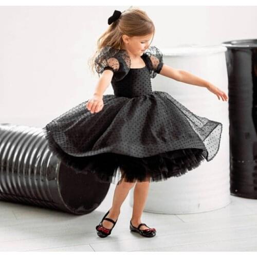 Girls Dresses Black Tulle Fashion Bridesmaid Wedding Dresses Kids Elegant Princess Dress Vestidos Childrens Summer Party Costum