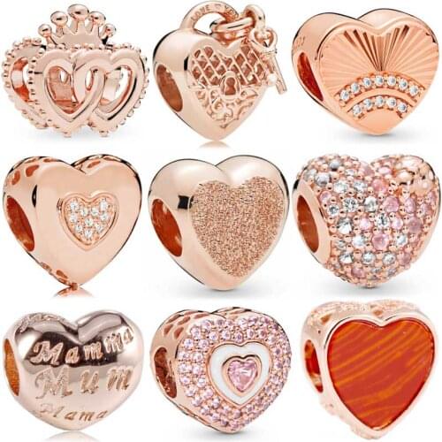 DIY Charms Rose Gleaming Ladybird Hearts On Hearts Fan Of Love 925 Sterling Silver Bead Fit Fashion Bracelet Jewelry