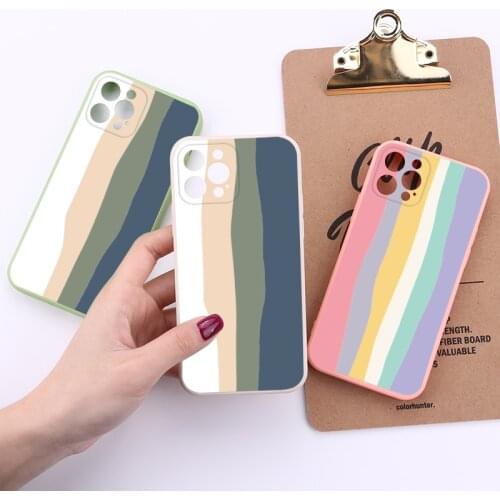 Rainbow Soft Liquid Silicone Phone Case Cover For iPhone 11 12 Pro Max Mini XS XR X 6 7 8P SE Shockproof Colourful Phone Shell