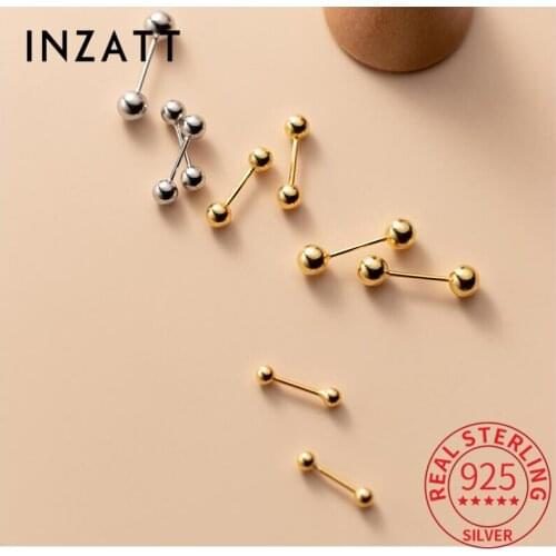 INZATT 1 Pcs Real 925 Sterling Silver Round Bead Stud 14K Gold Earrings For Women Party Punk Fine Jewelry Minimalist Accessories