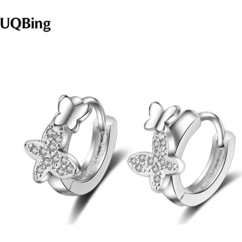 Wholesale 925 Sterling Silver Round Zircon Butterfly Women Clip Earrings Jewelry Gifts