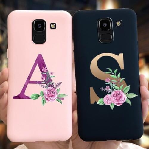 Letter Monogram A B C Silicone Phone Case For Samsung Galaxy J4 J6 Plus J8 2018 Flower Soft Back Cover on J6 2018 J6+ J610F Case