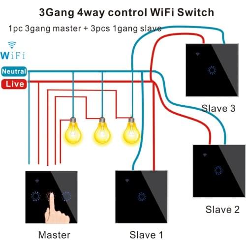 WiFi Smart Switch 1/2/3 Gang 2-Way Light Switch Voice/App/Remote Control Wall Touch Switch Compatible with Alexa Google Home