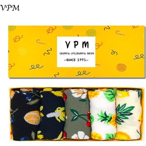 VPM Womens Dress Socks Funny Flower Fruit Cute Japanese Novelty Harajuku Sock for Girl Gift Box (5 pairs / lot )
