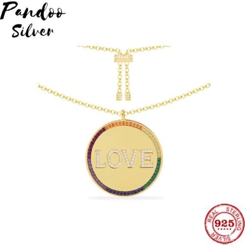 High Quality S925 Sterling Silver Jewelry 1:1 Copy,Yellow Silver Rainbow LOVE Adjustable Necklace For Women Party Jewelry Gift