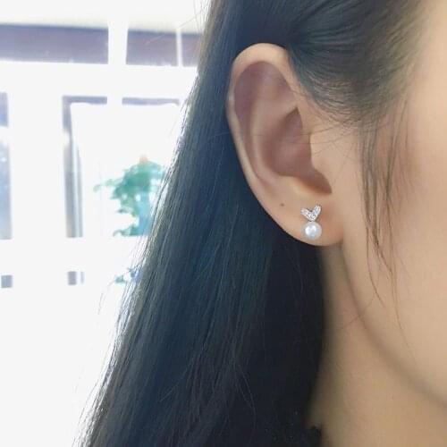 Natural Freshwater Pearl Stud Earrings For Women Elegant 925 Sterling Silver Crystal Heart Wedding Jewelry Earrings 2019