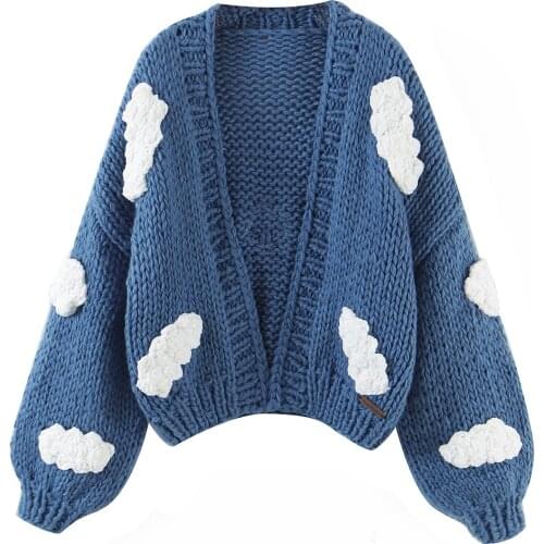 JC · KILIG 2021 3D Cartoon Cloud Flower Loose Coat Hand Knitted Sweater Cardigan Autumn and Winter L9815